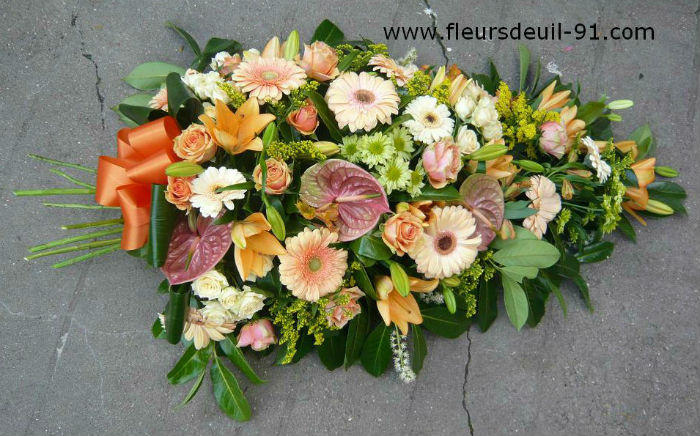 Gerbe de deuil orangé fleuriste Nedellec Etampes 91